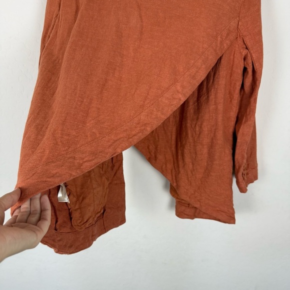 Anthropologie Vintage Washed Linen Blazer Terra Cotta Orange Split Back - Picture 10 of 11